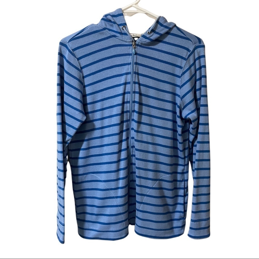 L.L. Bean Sweatshirt Zip up Hooded SZ M 100% Cotton Blue Women